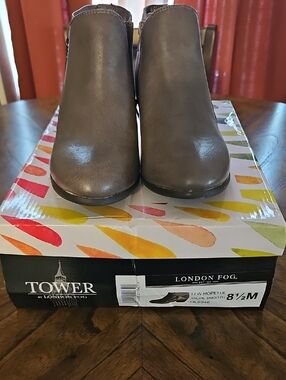 London Fog Taupe Ankle Booties with Side Zipper